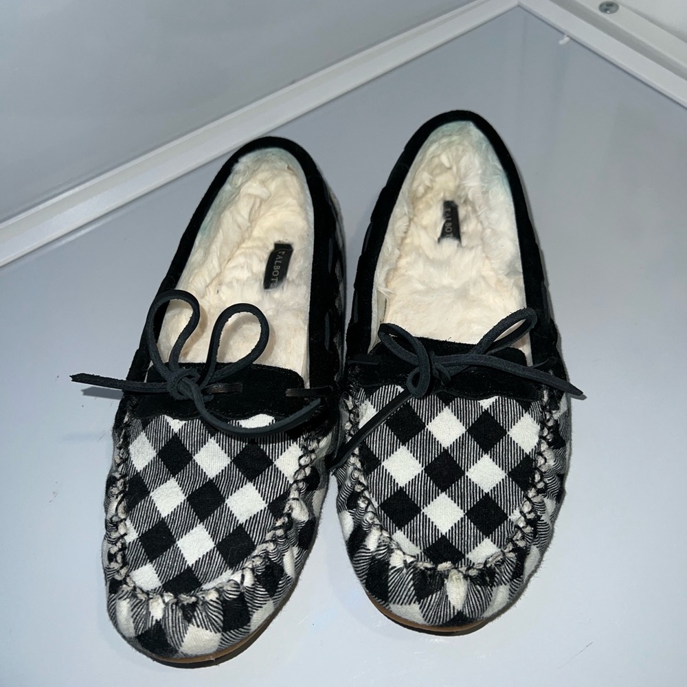 Talbots Black and White Checkered Slippers